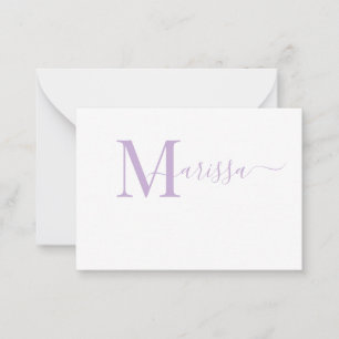 Elegant modern script Paarse monogram naam Nota Ca Notitiekaartje