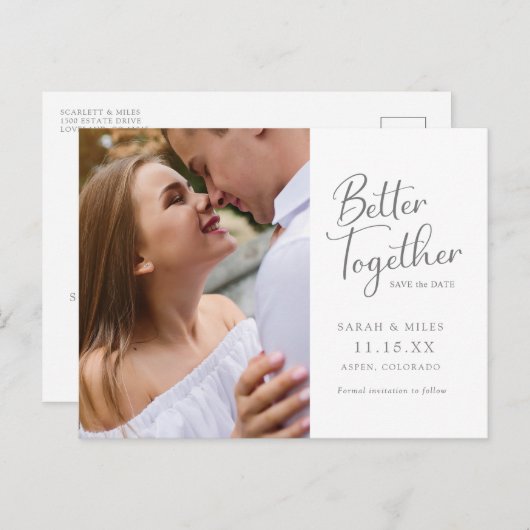 Elegant Modern Script Photo Wedding Aankondigingskaart (Voorkant / Achterkant)