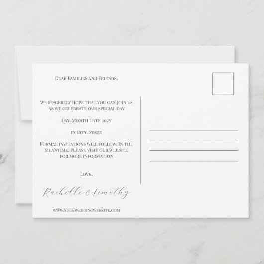 Elegant Modern Script Photo Wedding Save The Date (Achterkant)