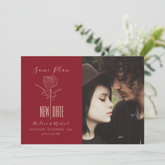 Elegant modern Script Postponed Wedding Save The Date (Staand voorkant)