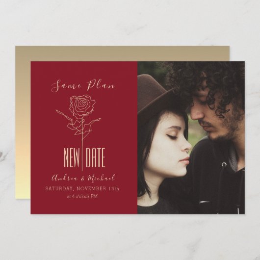 Elegant modern Script Postponed Wedding Save The Date (Voorkant / Achterkant)