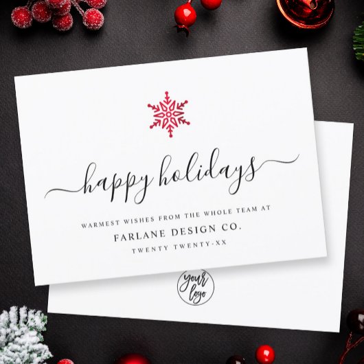 Elegant modern Script Red Folie Snowflake Corporat Feestdagenkaart