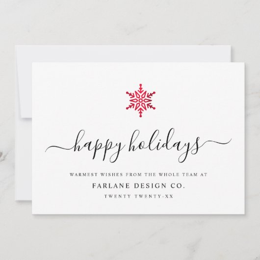 Elegant modern Script Red Folie Snowflake Corporat Feestdagenkaart (Voorkant)