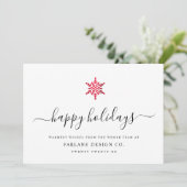 Elegant modern Script Red Folie Snowflake Corporat Feestdagenkaart (Staand voorkant)
