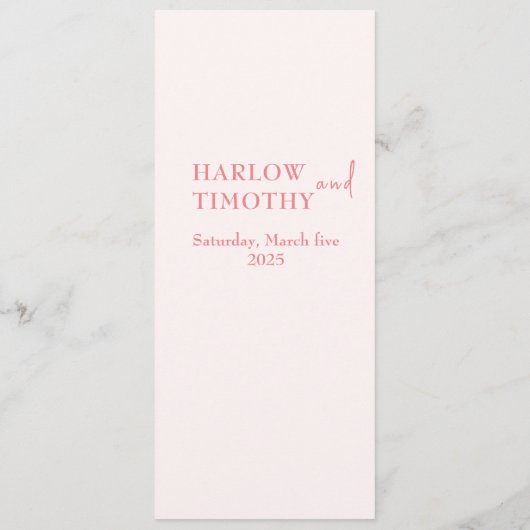 Elegant modern Script Roze Blush bruiloft Menu (Achterkant)