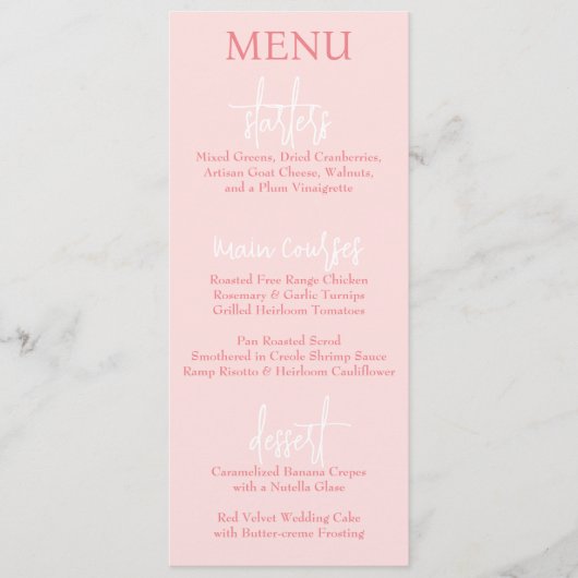 Elegant modern Script Roze Blush bruiloft Menu (Voorkant)
