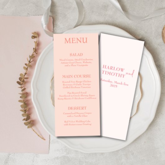 Elegant modern Script Roze Blush bruiloft Menu