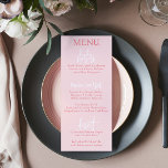 Elegant modern Script Roze Blush bruiloft Menu<br><div class="desc">Vier uw speciale dag met een vleugje elegantie en een vleugje romance met behulp van onze Pink Blush Wedding Flat Menu. Ontworpen met nauwgezette aandacht voor detail, dit menu voegt een pop van verfijning toe aan uw huwelijksreceptie. De zachte, blush roze tint creëer is een charmante en intieme ambiance, die...</div>
