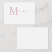 Elegant modern script roze monogram naam notitiekaartje (Voorkant / Achterkant)