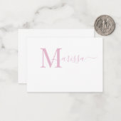 Elegant modern script roze monogram naam notitiekaartje (Voorkant / Achterkant in situ)