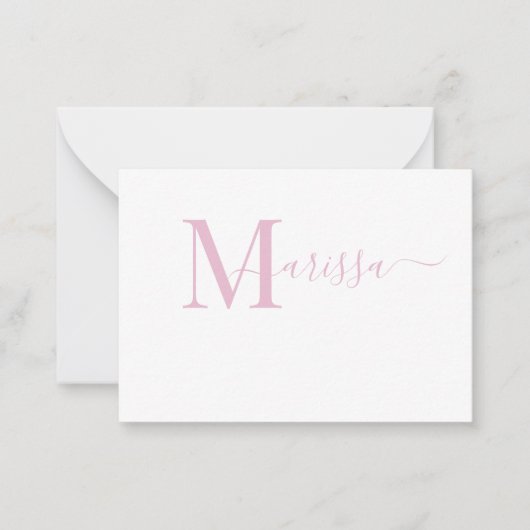 Elegant modern script roze monogram naam notitiekaartje (Voorkant)