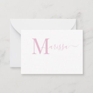 Elegant modern script roze monogram naam notitiekaartje