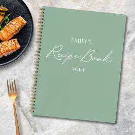 Elegant modern script Sage Green Eenvoudig recept Notitieboek