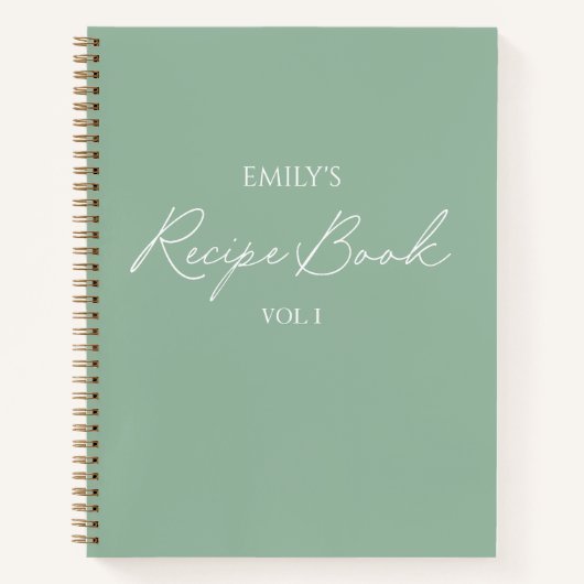 Elegant modern script Sage Green Eenvoudig recept Notitieboek (Voorkant)