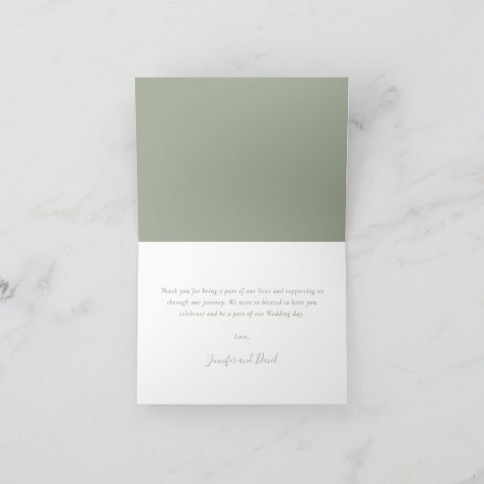 Elegant modern Script Sage Green Wedding Bedankkaart (Binnen)