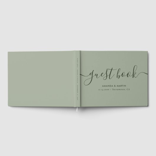 Elegant modern Script Sage Green Wedding Gastenboek (Volledig)