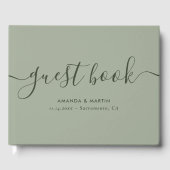 Elegant modern Script Sage Green Wedding Gastenboek (Voorkant)