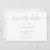 Elegant modern Script Sage Green Wedding Save The Date (Voorkant)