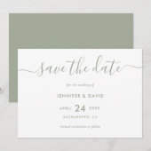 Elegant modern Script Sage Green Wedding Save The Date (Voorkant / Achterkant)