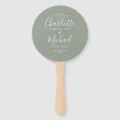 Elegant Modern Script Sage Groene Huwelijksprogram Handwaaier (Voorkant)
