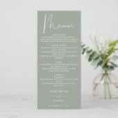 Elegant Modern Script Salie Groene Trouw Dinner Menu (Staand voorkant)