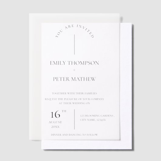 Elegant Modern Script Schattigee Typografie Trouwe Vellum Uitnodigingen (Offset)