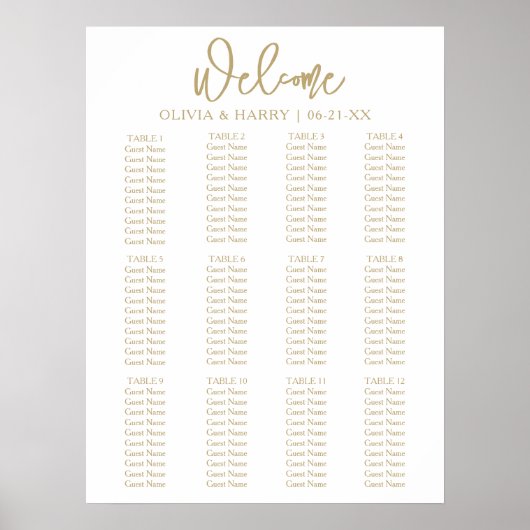 Elegant modern script Simple Wedding Seating Chart Poster (Voorkant)