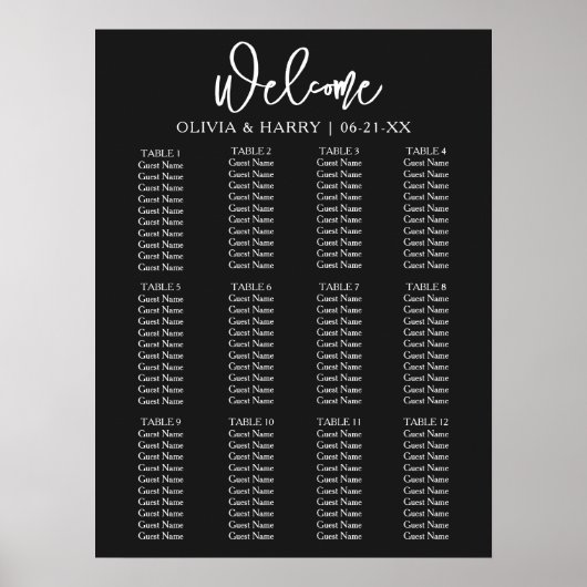 Elegant modern script Simple Wedding Seating Chart Poster (Voorkant)