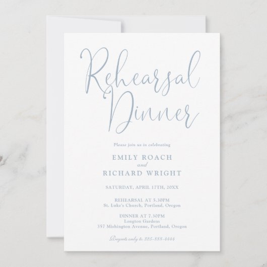 Elegant modern script stoffig blauw repetitiediner kaart (Voorkant)