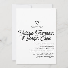Elegant modern Script Swirly Black White Wedding Kaart