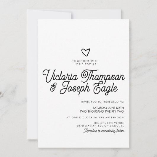 Elegant modern Script Swirly Black White Wedding Kaart (Voorkant)