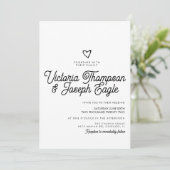 Elegant modern Script Swirly Black White Wedding Kaart (Staand voorkant)