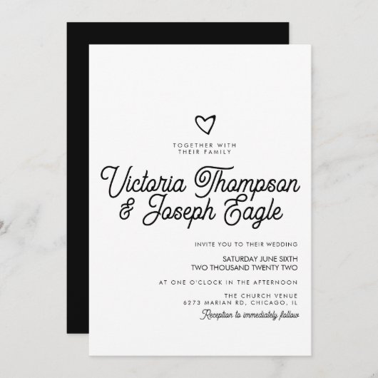 Elegant modern Script Swirly Black White Wedding Kaart (Voorkant / Achterkant)