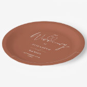 Elegant Modern Script Terracotta Bruiloft Papieren Bordje (Gekanteld)