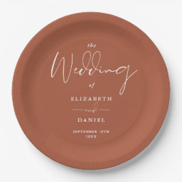 Elegant Modern Script Terracotta Bruiloft Papieren Bordje