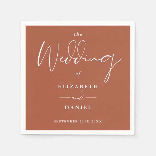 Elegant Modern Script Terracotta Bruiloft Servet (Voorkant)
