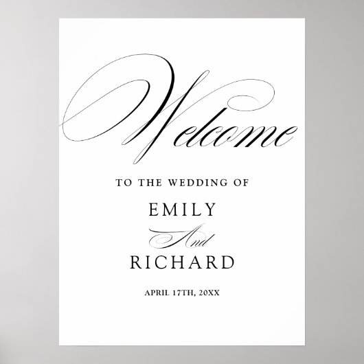 Elegant Modern Script Trouw Welkom Bord Poster (Voorkant)