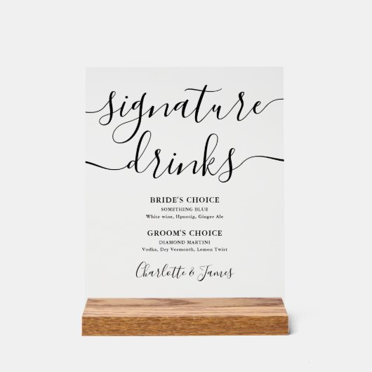 Elegant Modern Script Trouwhandtekening Drinken Acryl Bord (Voorkant)