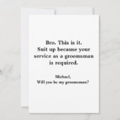 Elegant modern script Tuxedo Groomsman voorstel Kaart (Achterkant)