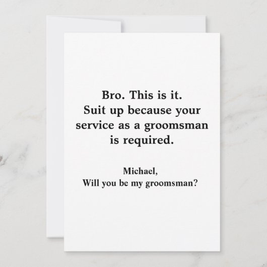 Elegant modern script Tuxedo Groomsman voorstel Kaart (Achterkant)