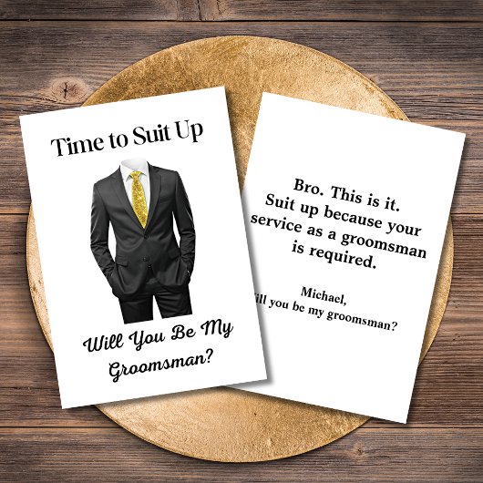 Elegant modern script Tuxedo Groomsman voorstel Kaart