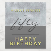 Elegant Modern Script Vijftig Grijs 50ste Verjaard Wijn Etiket (Enkel label)
