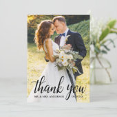 Elegant Modern Script Wedding Couple Foto Bedankkaart (Staand voorkant)