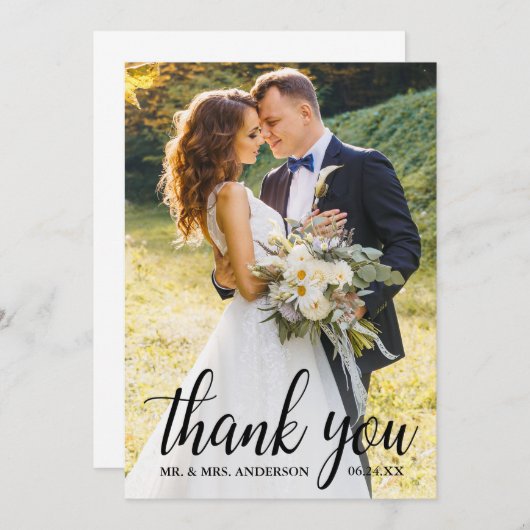 Elegant Modern Script Wedding Couple Foto Bedankkaart (Voorkant / Achterkant)