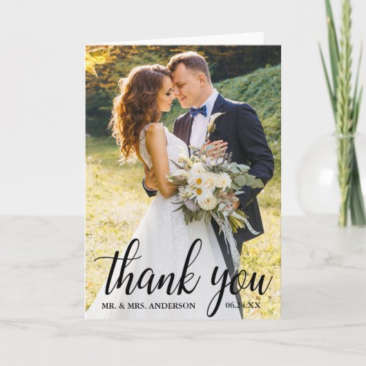Elegant modern Script Wedding Couple Photo Fold Bedankkaart (Voorkant)