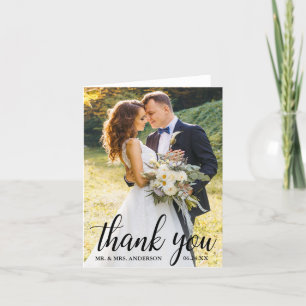 Elegant modern Script Wedding Couple Photo Note Bedankkaart