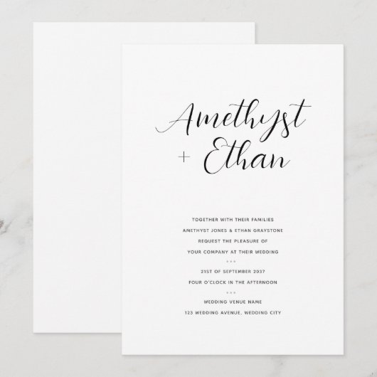 Elegant modern Script Wedding Kaart (Voorkant / Achterkant)