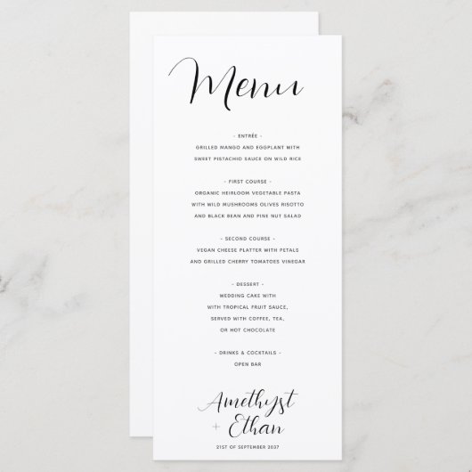 Elegant modern Script Wedding Menu (Voorkant / Achterkant)