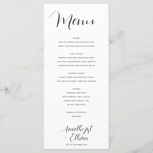Elegant modern Script Wedding Menu (Voorkant)