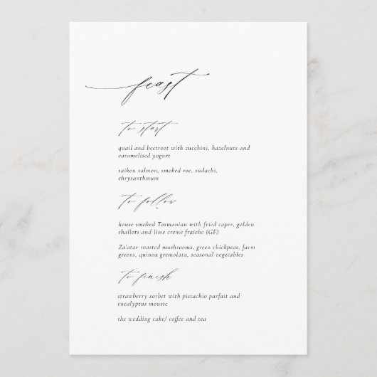 Elegant Modern Script Wedding Menu Kaart (Voorkant)